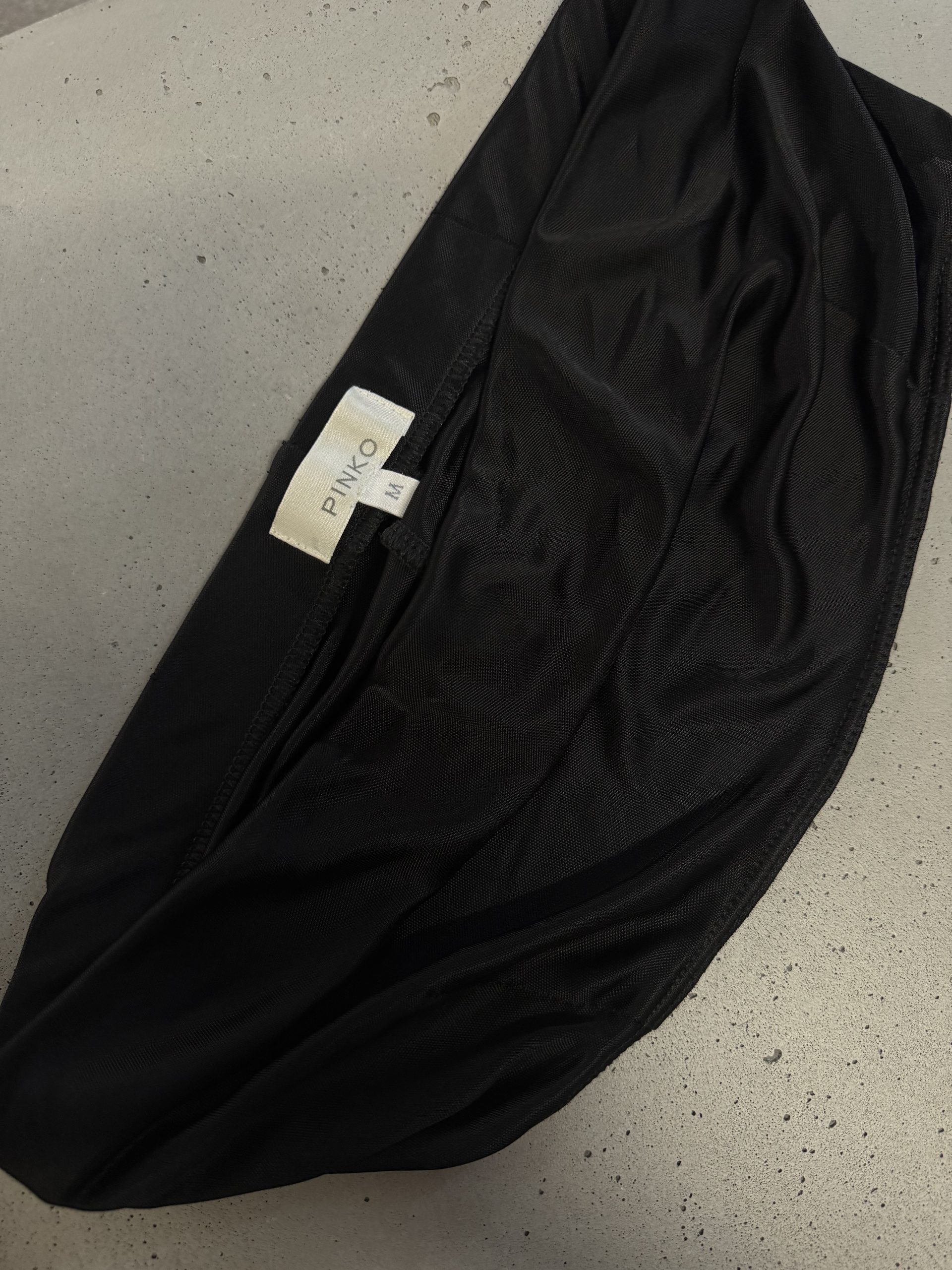 Pinko Black Cocktail Dress with Blush Feather Neckline