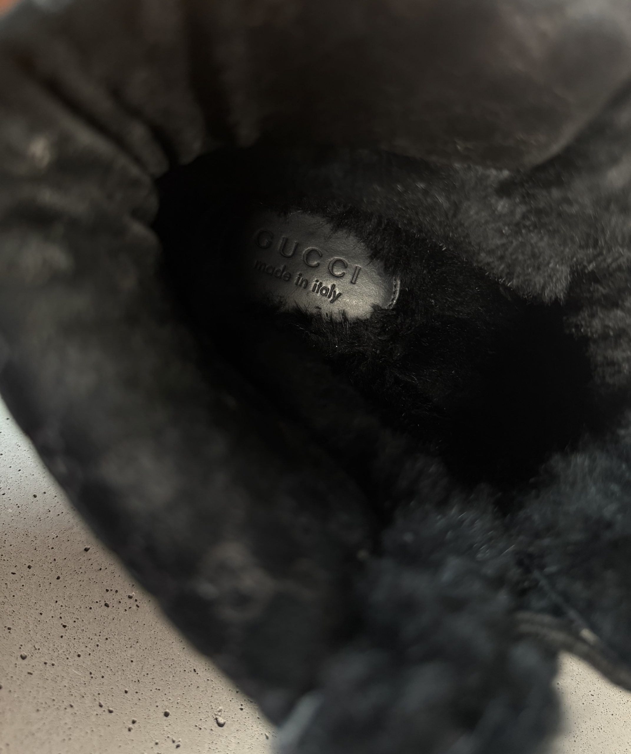 Gucci Black Leather Lace-Up Winter Boots with GG Suede Cuff Gucci Black Leather Lace-Up Winter Boots with GG Suede Cuff