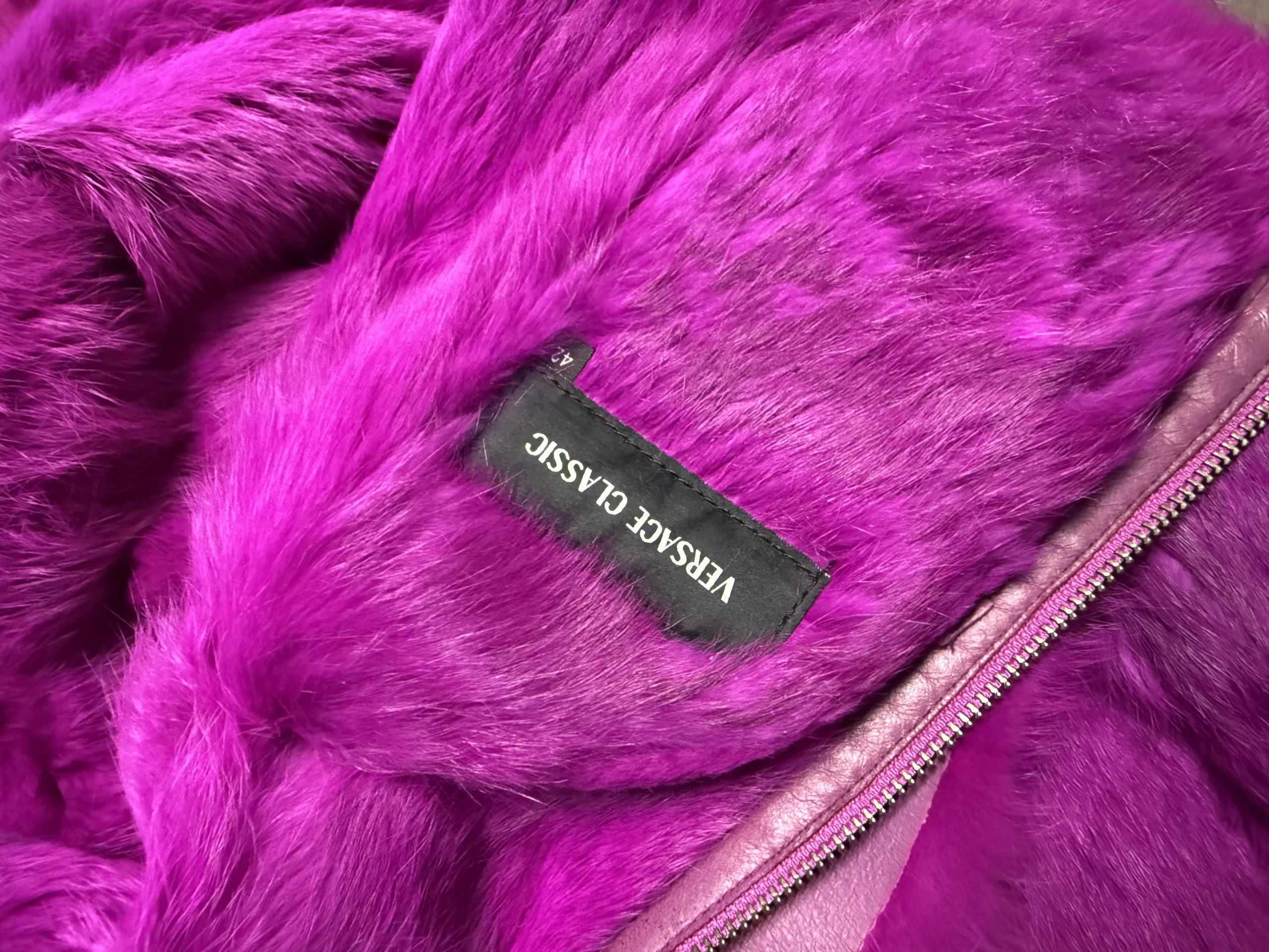 Versace Fuchsia Rabbit Fur Shearling Jacket Versace Fuchsia Rabbit Fur Shearling Jacket