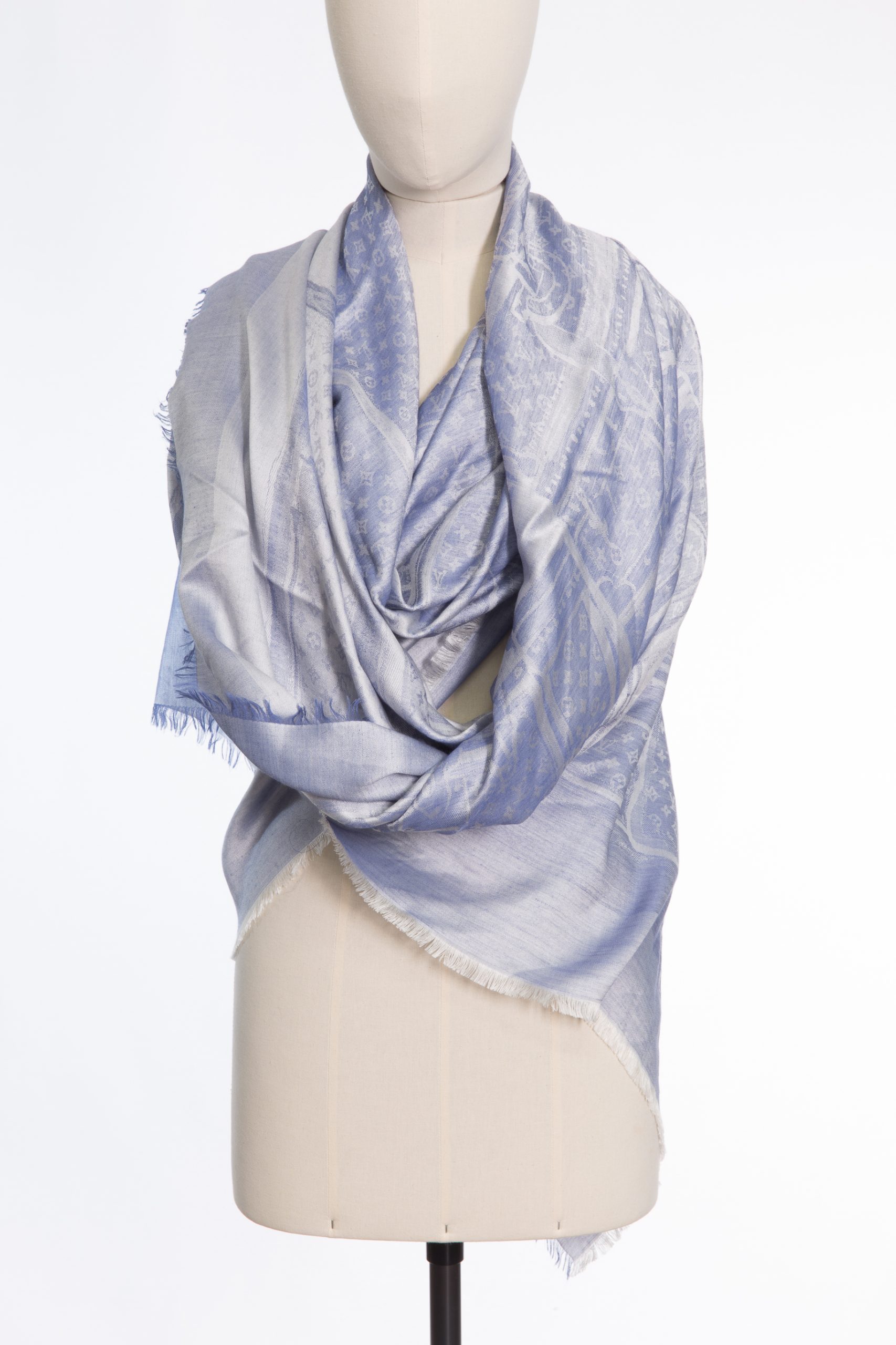 Louis Vuitton Monogram Silk–Cashmere Shawl in Light Blue