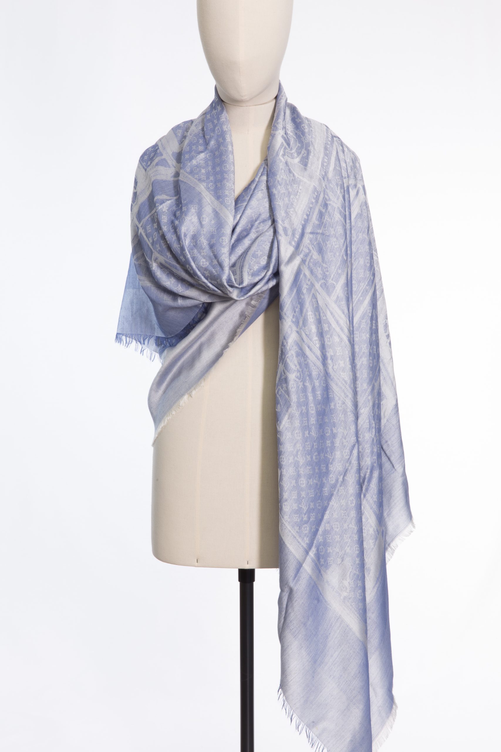 Louis Vuitton Monogram Silk–Cashmere Shawl in Light Blue