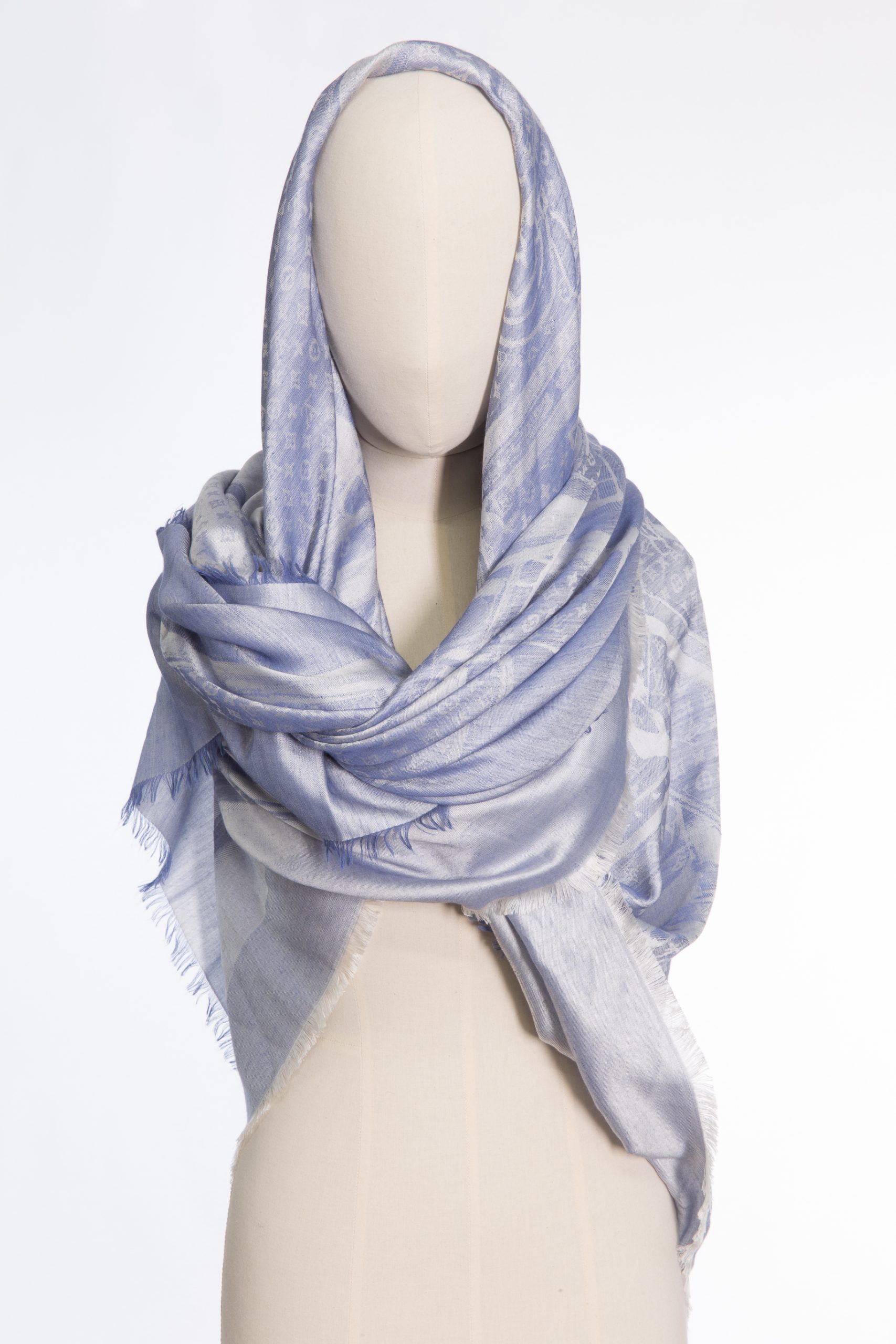 Louis Vuitton Monogram Silk–Cashmere Shawl in Light Blue