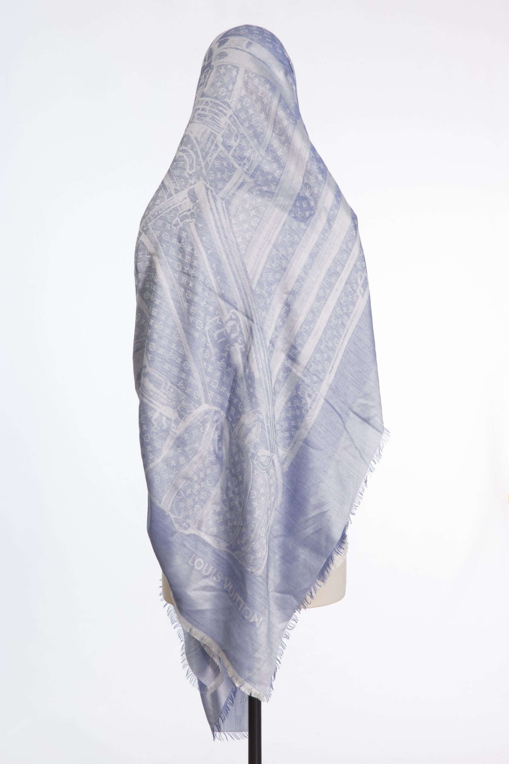 Louis Vuitton Monogram Silk–Cashmere Shawl in Light Blue