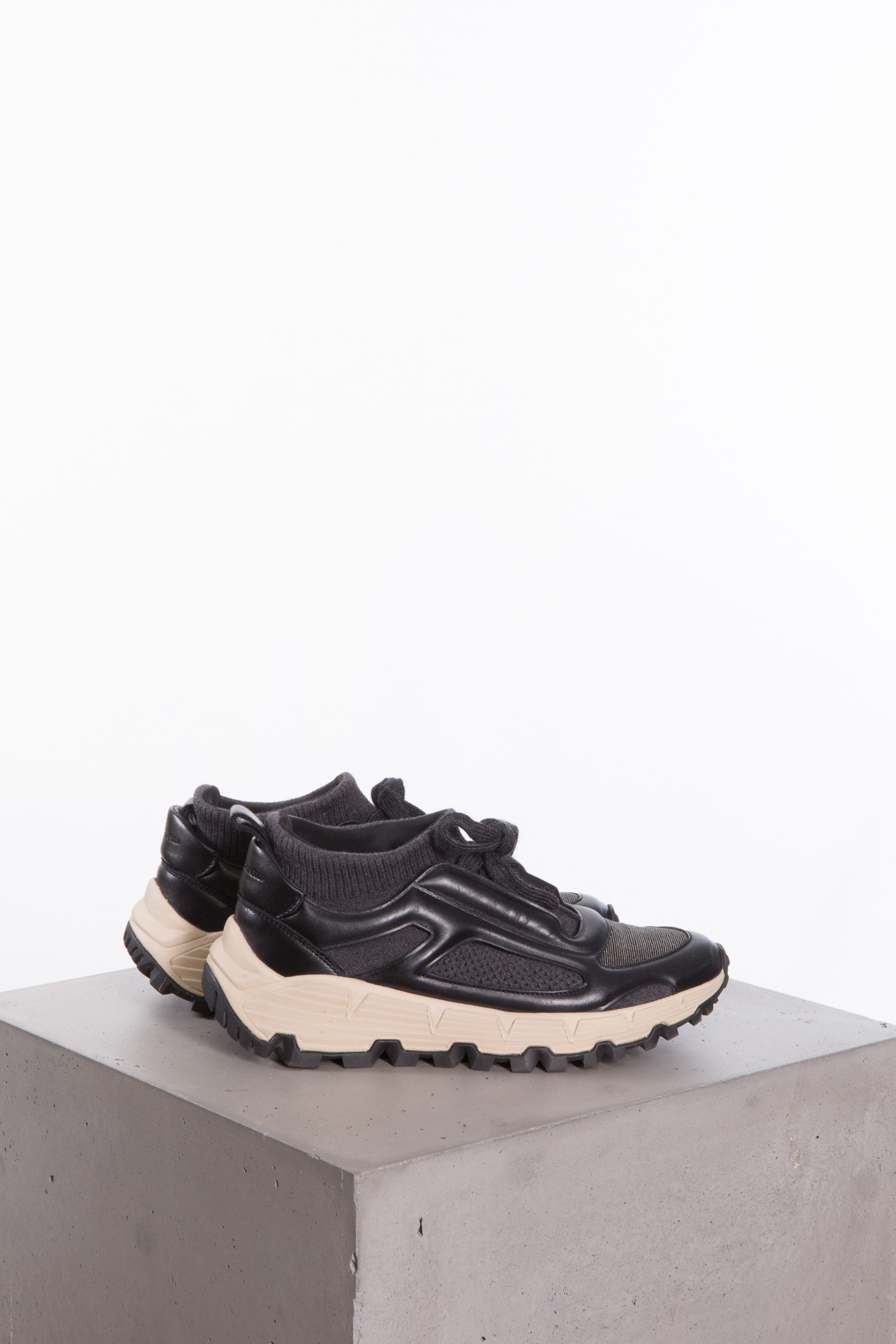 Knit & Leather Sock Sneakers by Brunello Cucinelli Beaded Toe Sock-Style Luxury Sneakers