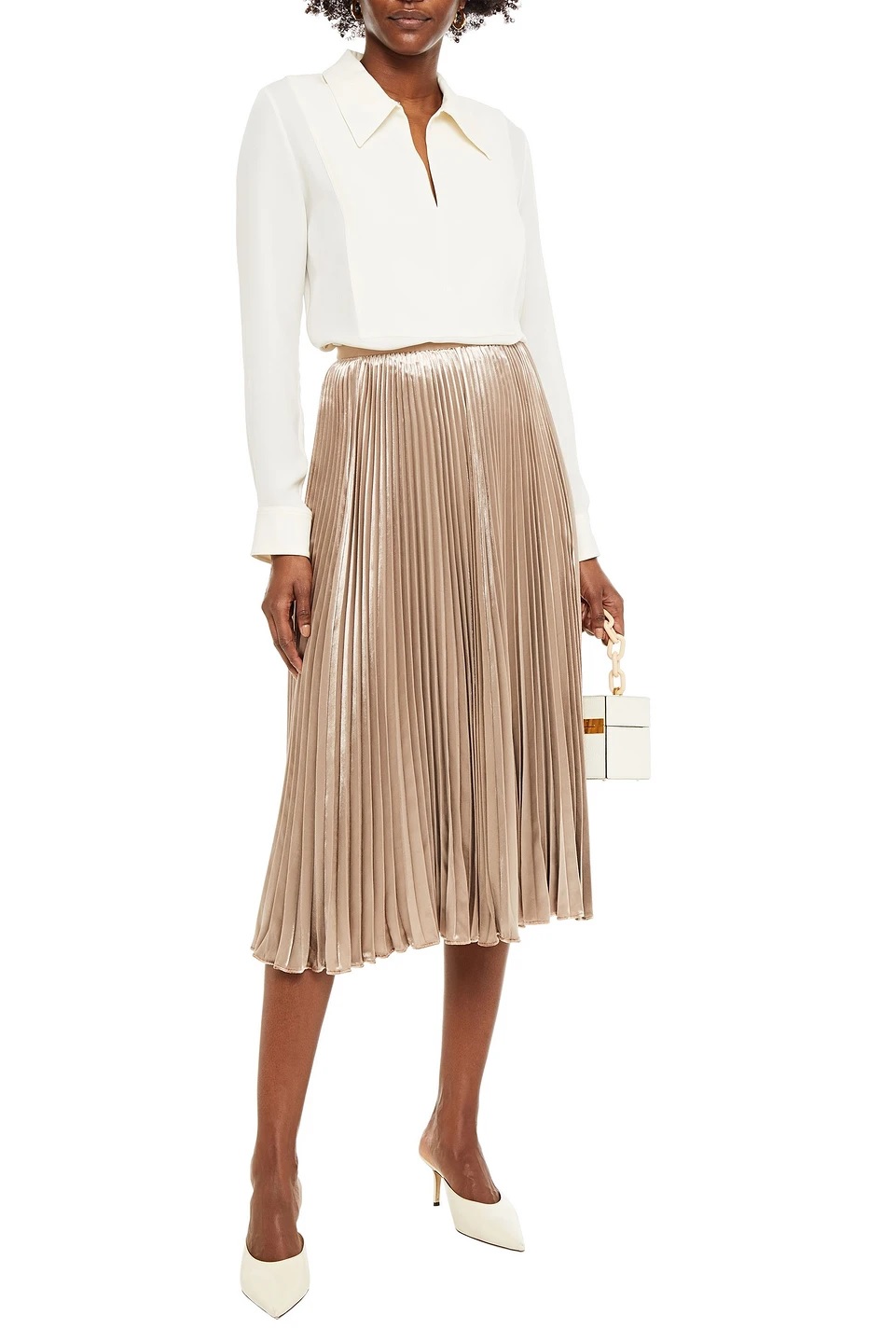 VALENTINO SKIRT, Pleated velvet skirt with leather belt