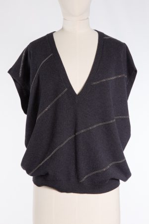 Brunello Cucinelli Graphite cashmere Monili beads vest