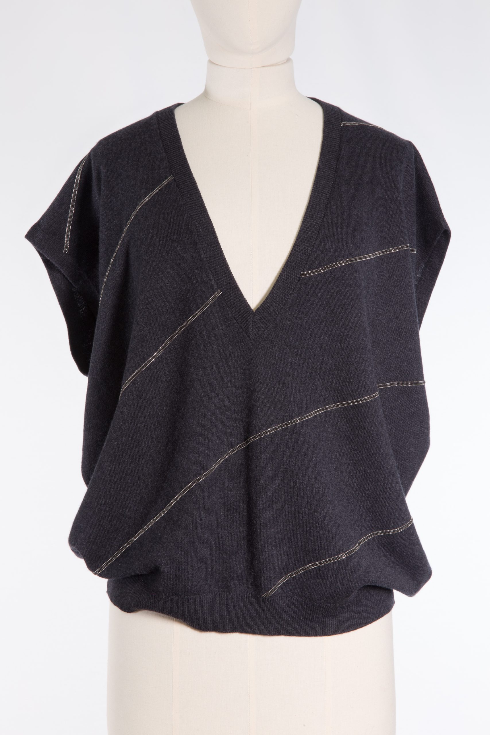 Brunello Cucinelli Graphite cashmere Monili beads vest Brunello Cucinelli Graphite cashmere Monili beads vest