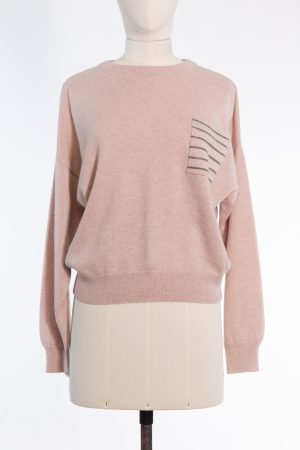 Brunello Cucinelli Cashmere Sweater in Dusty Rose monili beads pocket