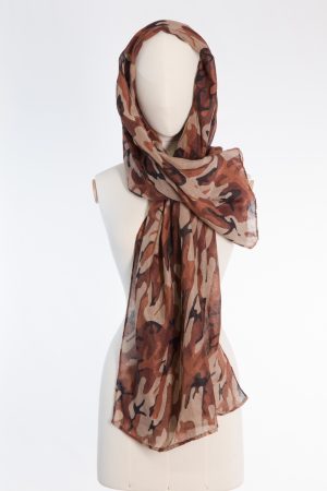 Brunello Cucinelli Lightweight Cashmere Blend Scarf in Warm Camouflage Tones