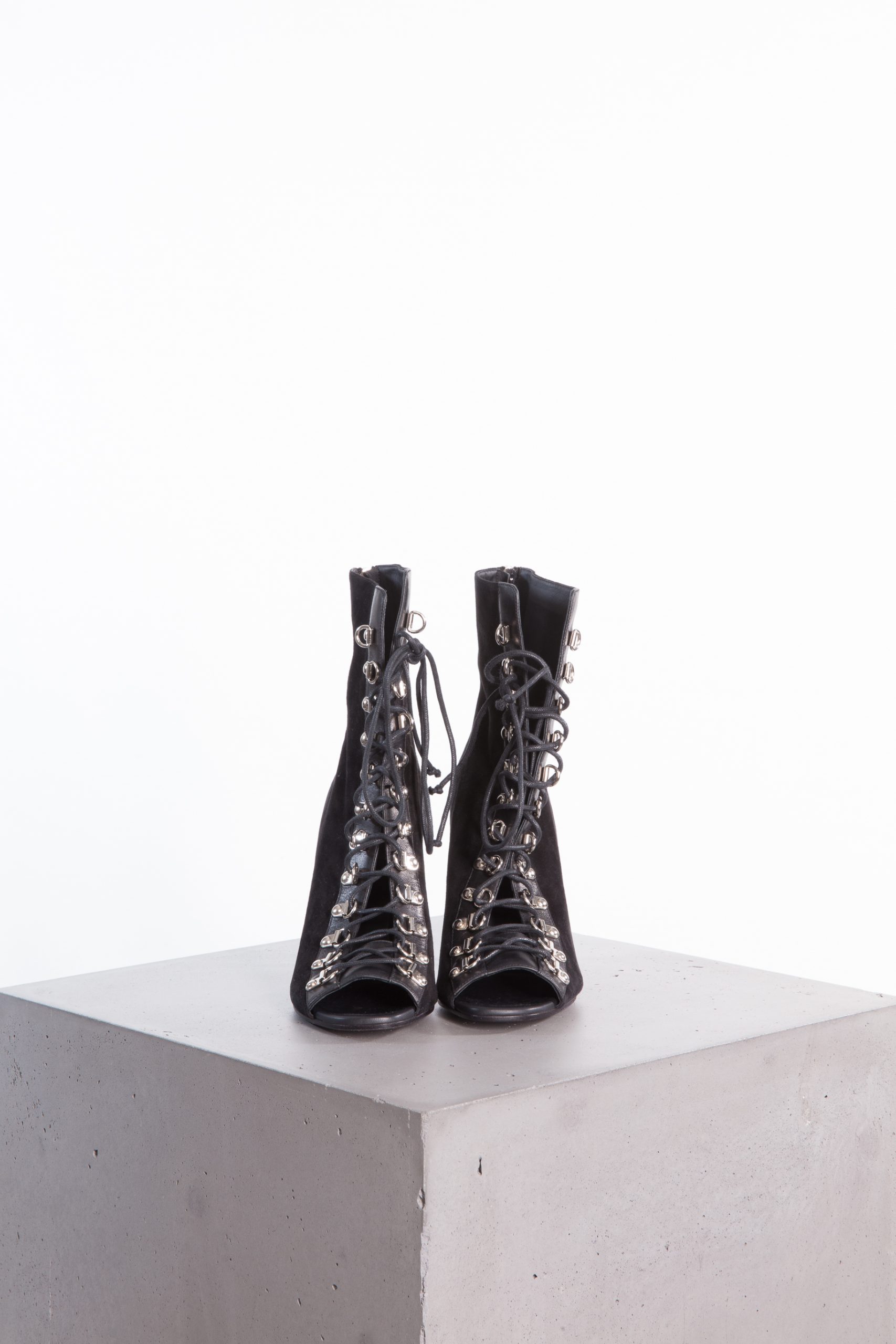 Balmain Limited Edition Suede Lace-Up Heeled Sandal Boots