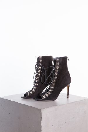 Balmain Limited Edition Suede Lace-Up Heeled Sandal Boots