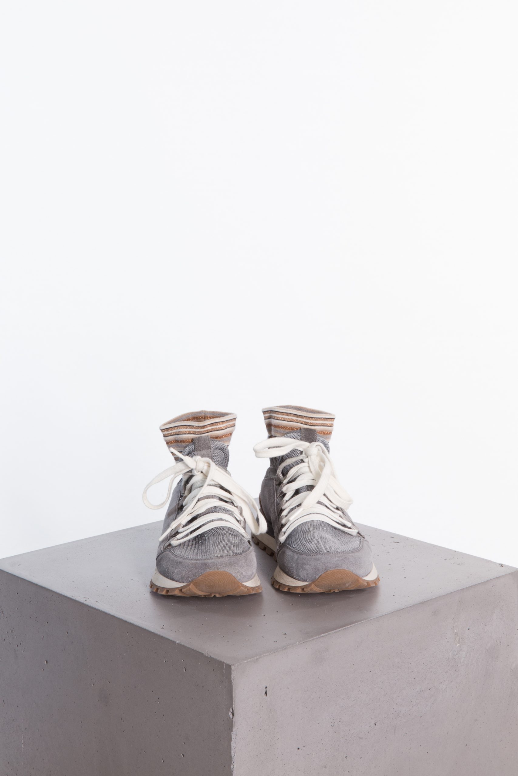 Brunello Cucinelli Knit Sock-Detail Suede Trainers in Grey Brunello Cucinelli Knit Sock-Detail Suede Trainers in Grey