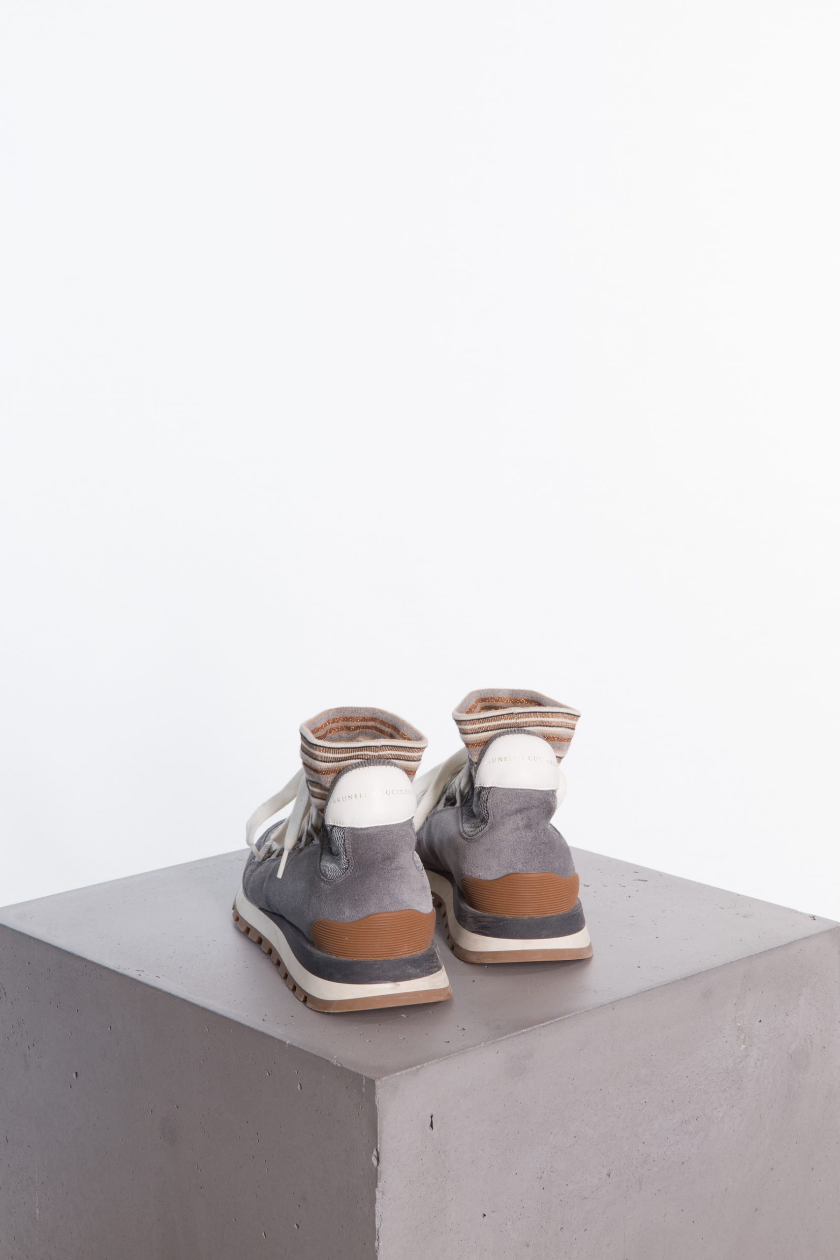 Brunello Cucinelli Knit Sock-Detail Suede Trainers in Grey Brunello Cucinelli Knit Sock-Detail Suede Trainers in Grey