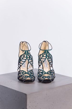 Jimmy Choo Kallai Leaf Crystal Sandals, Size 39 – Limited Edition