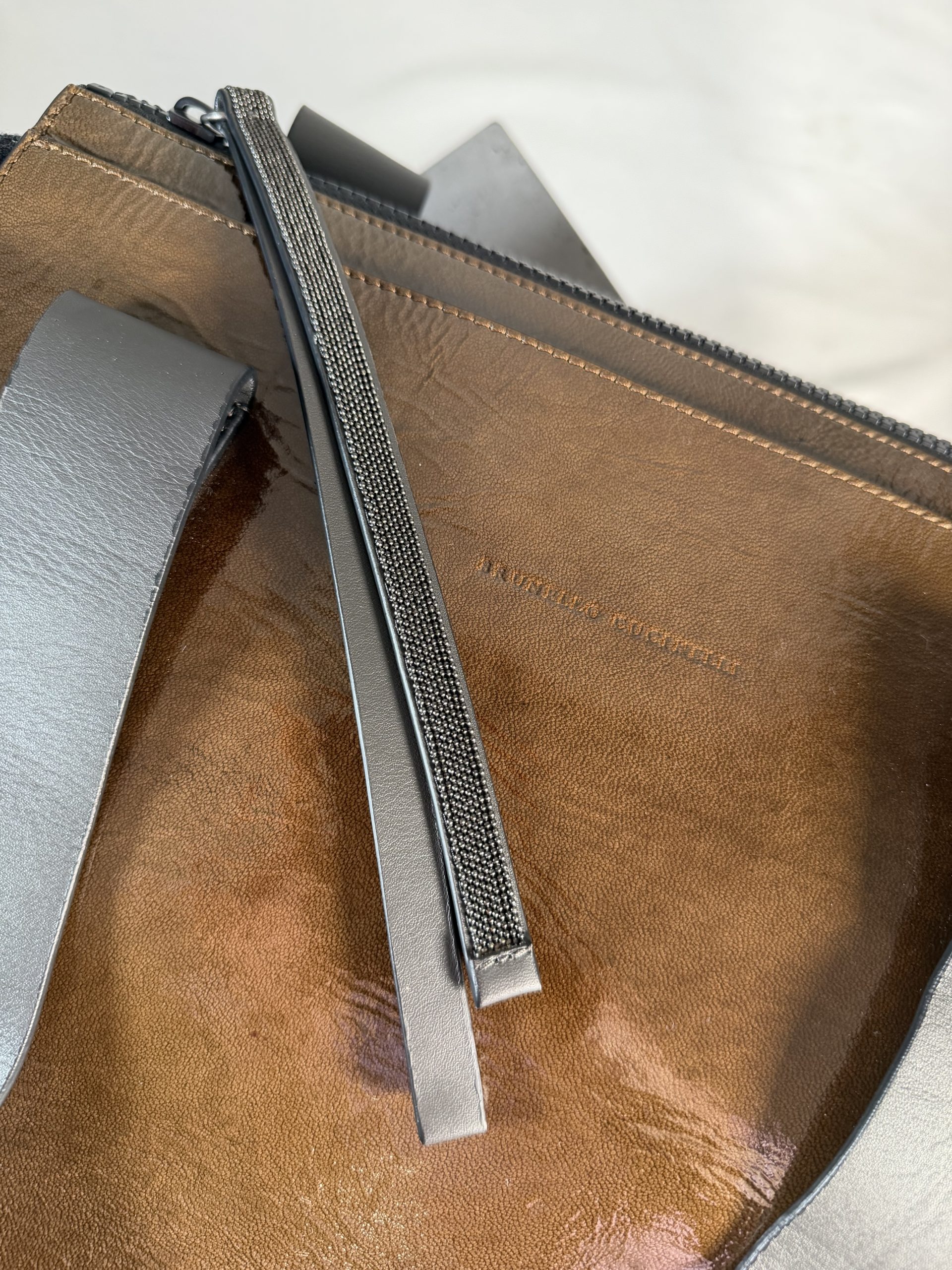 Brunello Cucinelli Beaded Barrel Bag with Leather Zipper Pull Brunello Cucinelli Beaded Barrel Bag with Leather Zipper Pull