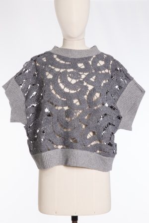 Fabiana Filippi Cashmere & Wool Openwork Knit Vest in Grey