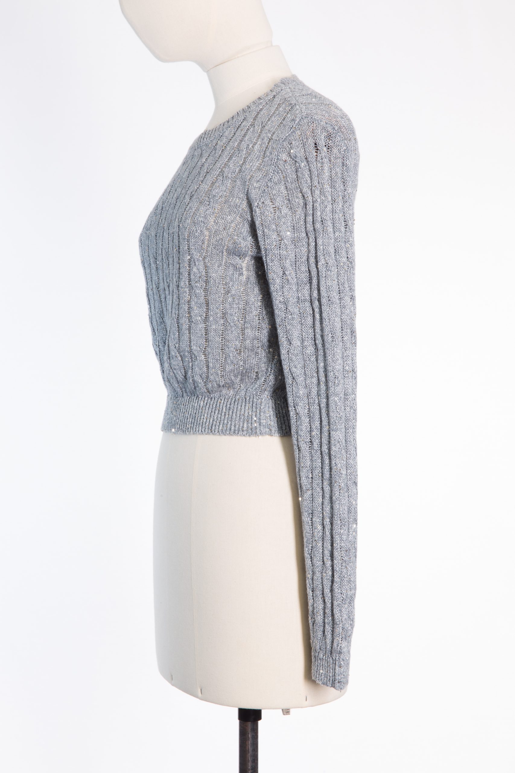 Brunello Cucinelli Sequin-Embellished Linen Cropped Sweater