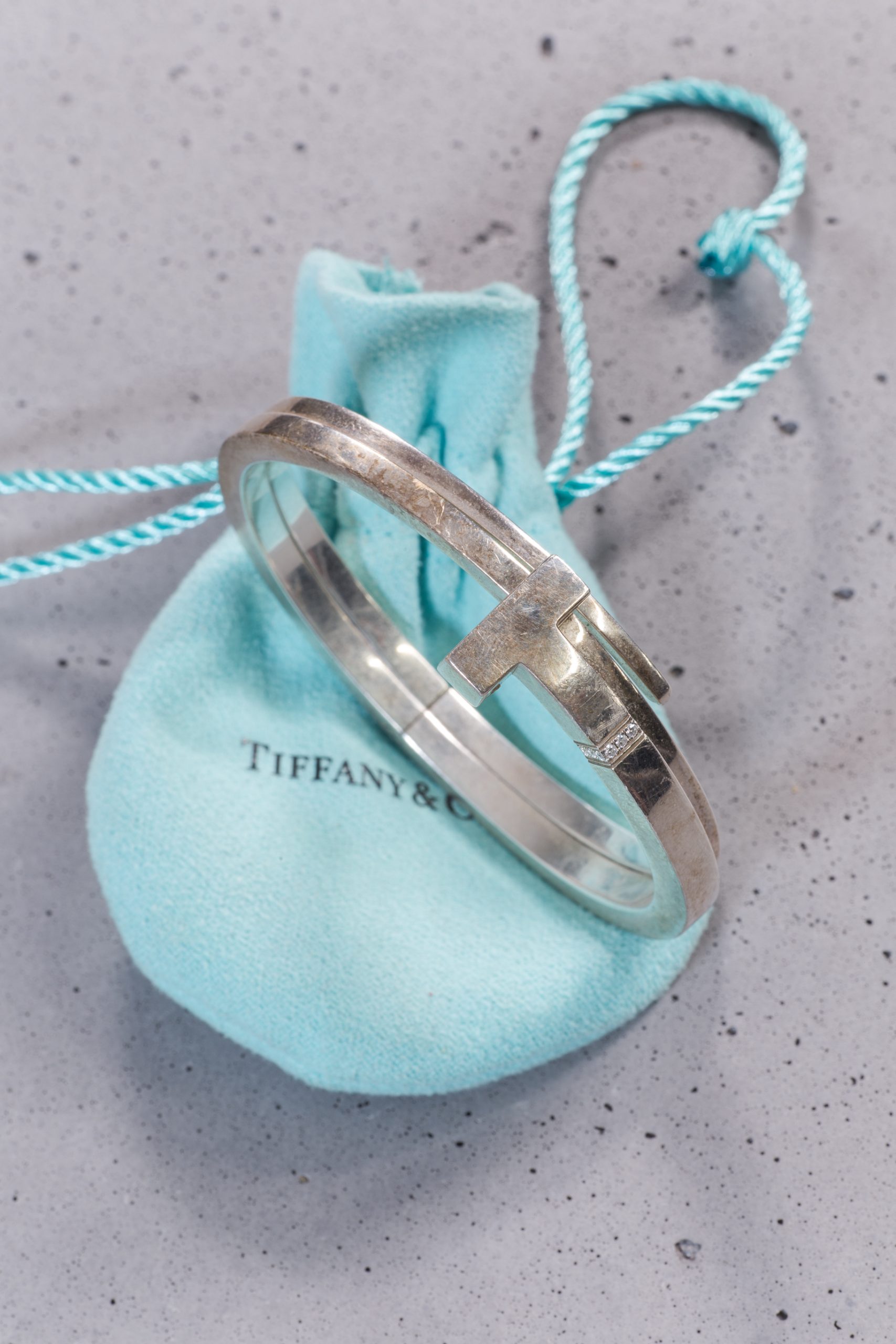 Tiffany & Co. T Timeless Sterling Silver & Diamond Bangle Bracelet