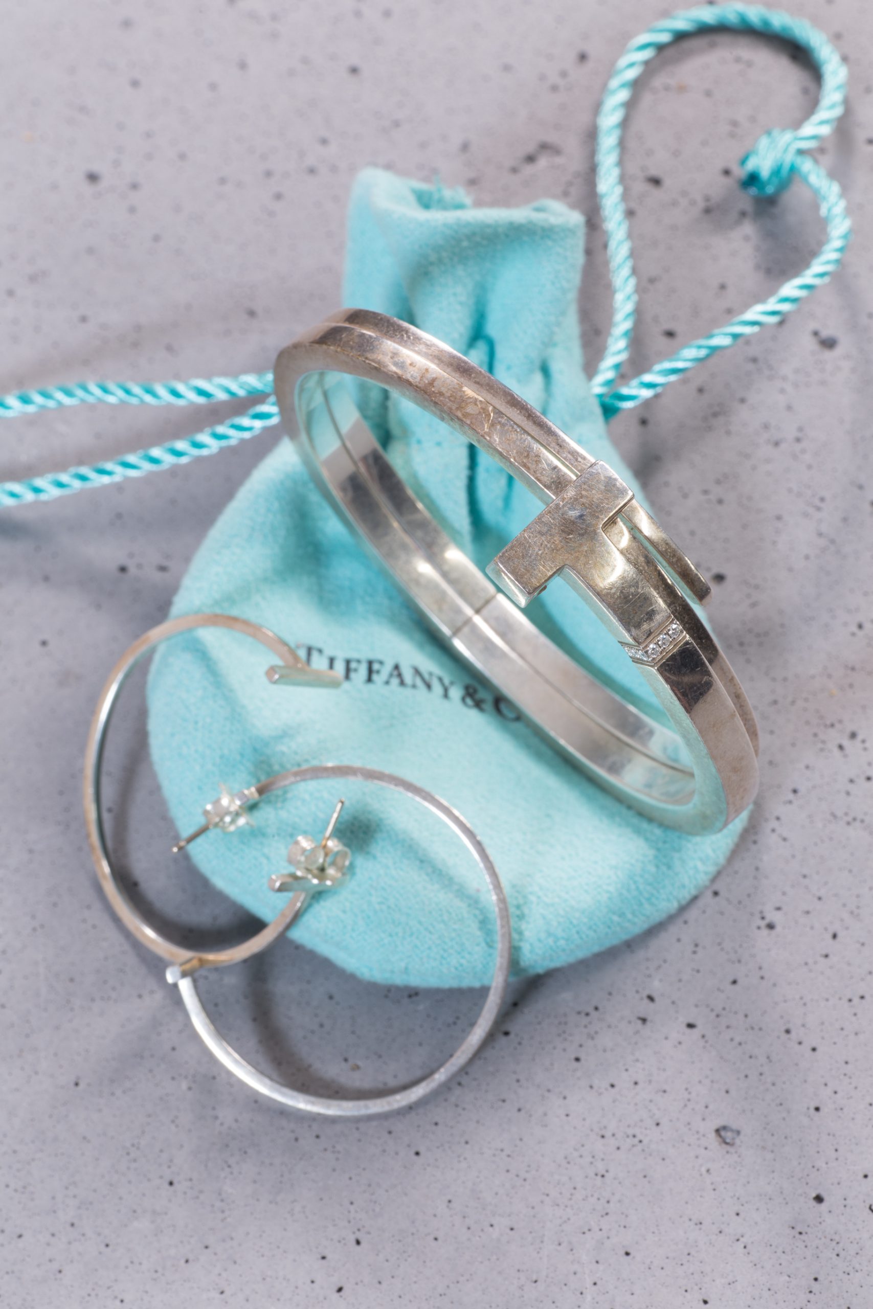 Tiffany & Co. T Timeless Sterling Silver & Diamond Bangle Bracelet