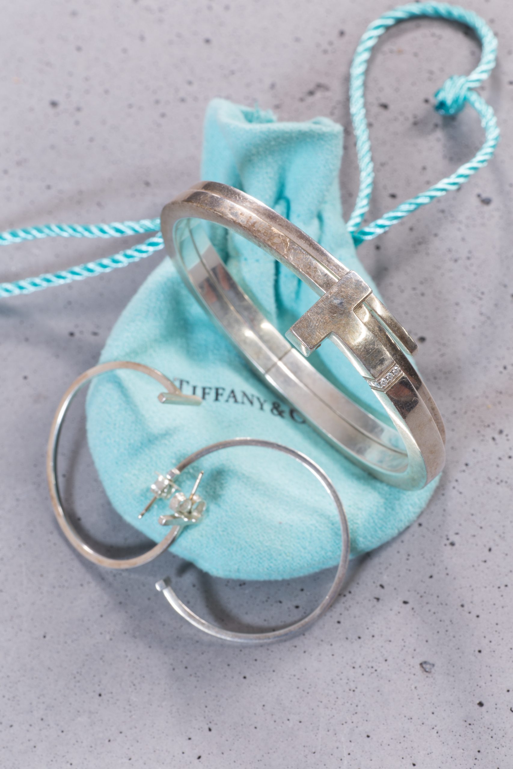 Tiffany & Co. T Timeless Sterling Silver & Diamond Bangle Bracelet