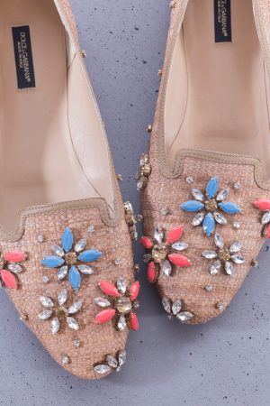 Dolce & Gabbana Limited Edition Embellished Raffia Ballet Flats