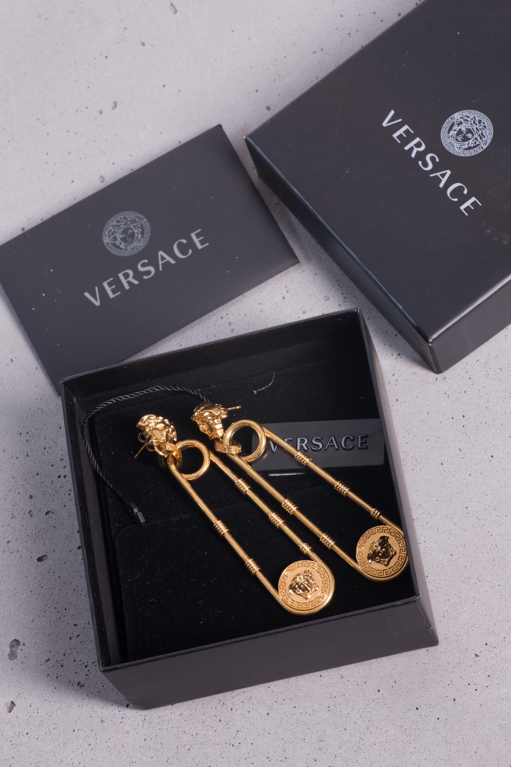 Versace Medusa Safety Pin Drop Earrings