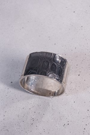 Fendi Croc-Effect Leather & Metal Cuff Bracelet