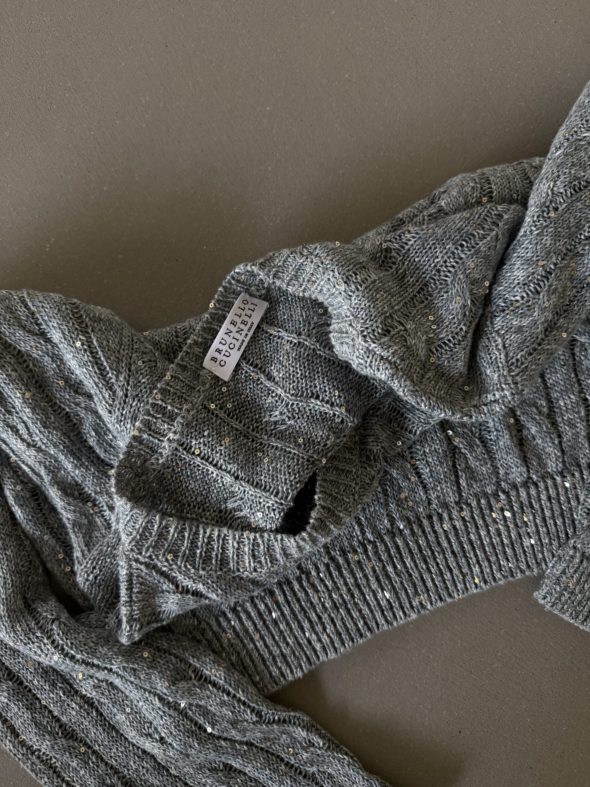 Brunello Cucinelli Sequin-Embellished Linen Cropped Sweater