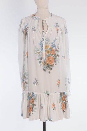 Ruffled hem floral mini dress Alexander McQueen Romantic Silk Floral Dress