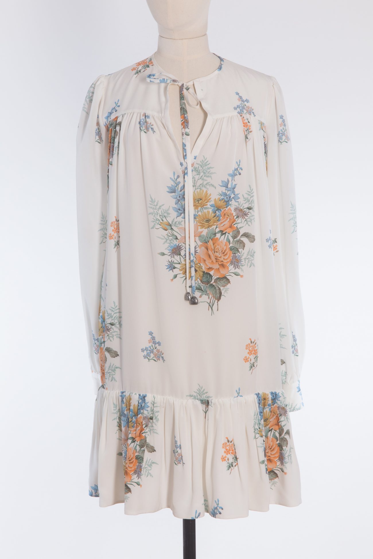 Ruffled hem floral mini dress Alexander McQueen Romantic Silk Floral Dress