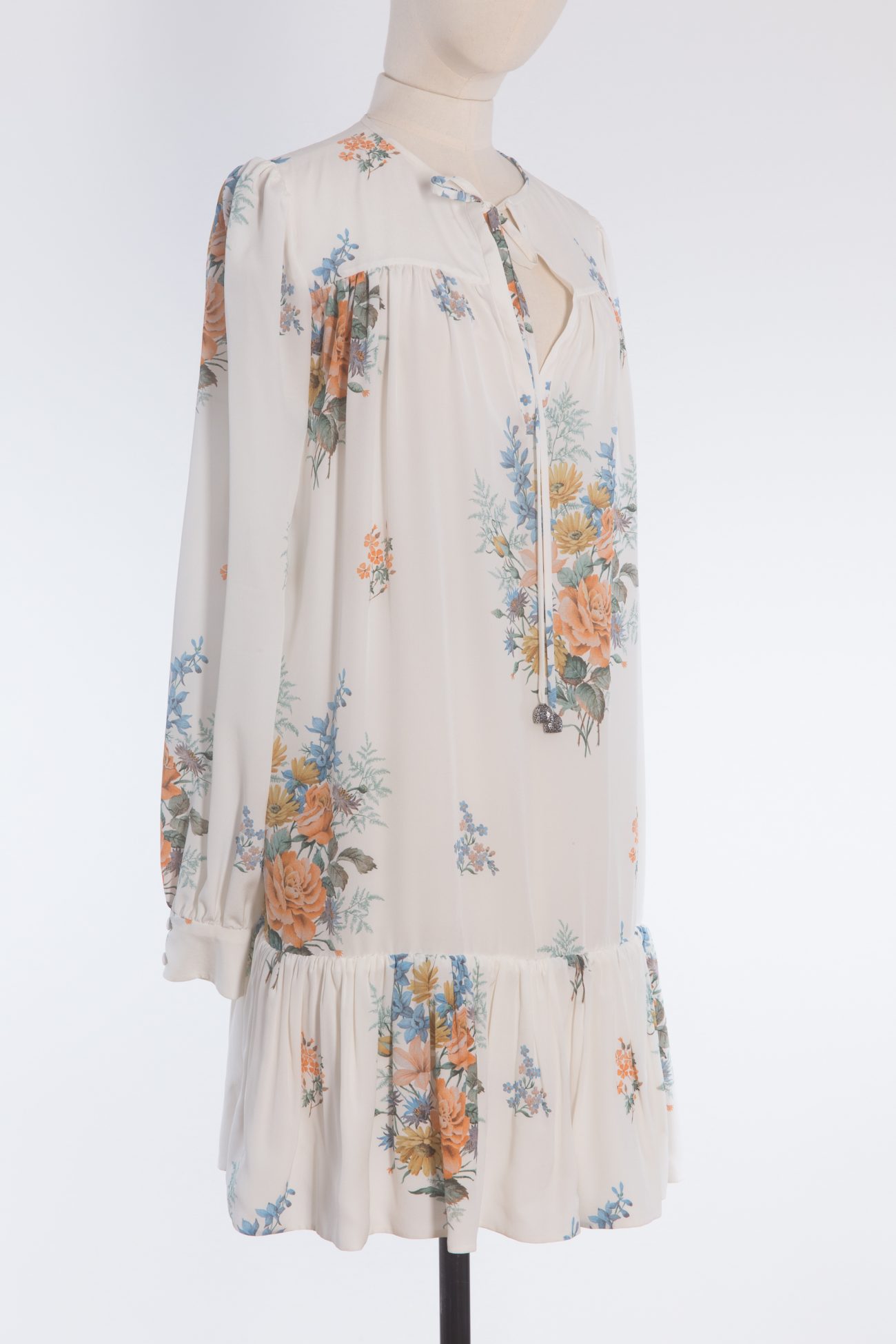 Ruffled hem floral mini dress Alexander McQueen Romantic Silk Floral Dress