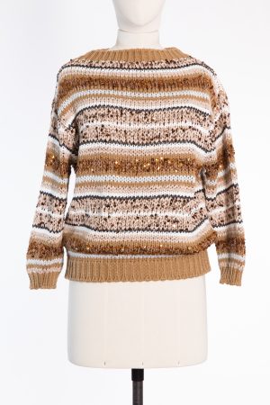 BRUNELLO CUCINELLI Striped Sequin-Embellished Cotton Sweater