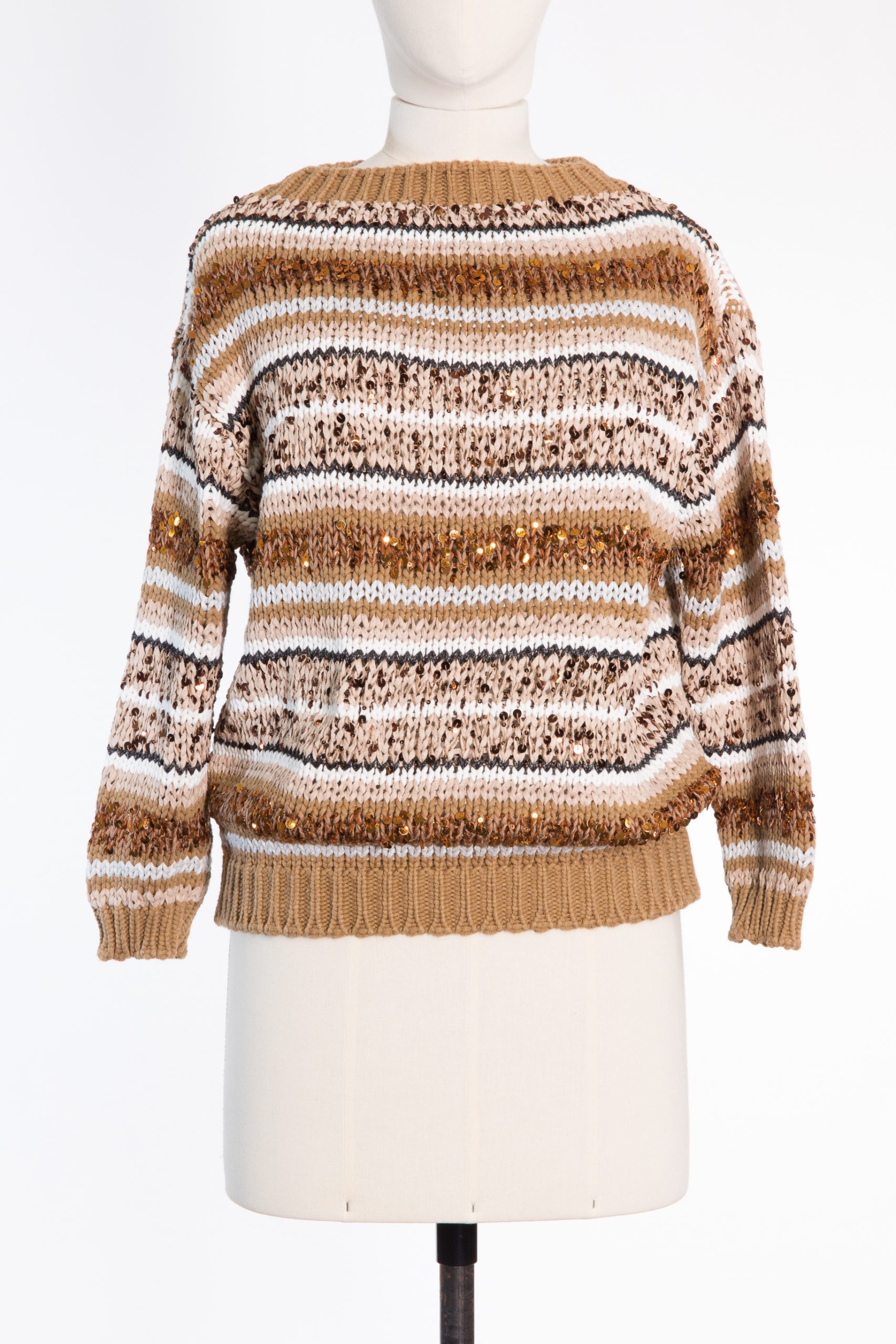 BRUNELLO CUCINELLI Striped Sequin-Embellished Cotton Sweater