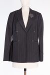 Brunello Cucinelli Black Pinstripe Double-Breasted Blazer with Crystal Floral Embellishment Brunello Cucinelli Black Pinstripe Double-Breasted Blazer with Crystal Floral Embellishment