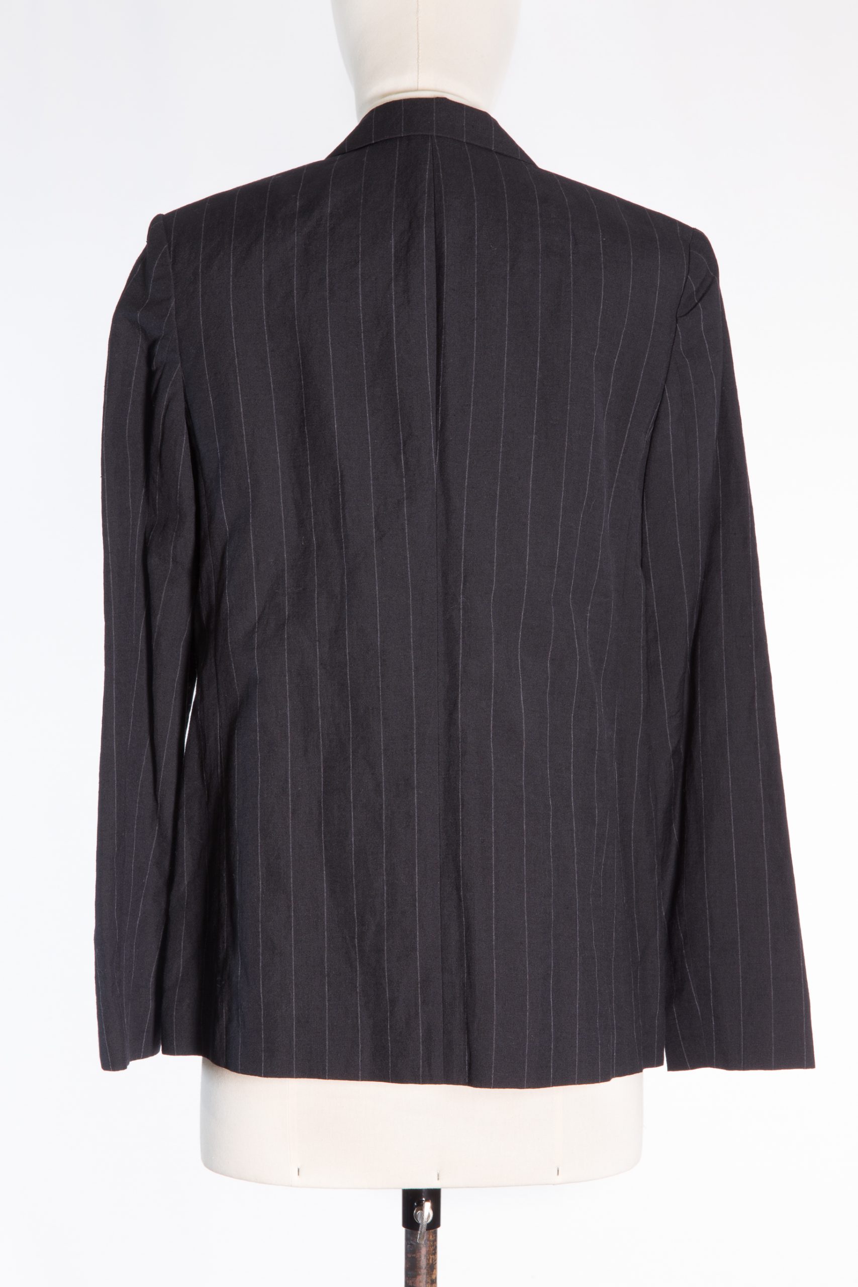 Brunello Cucinelli Black Pinstripe Double-Breasted Blazer with Crystal Floral Embellishment