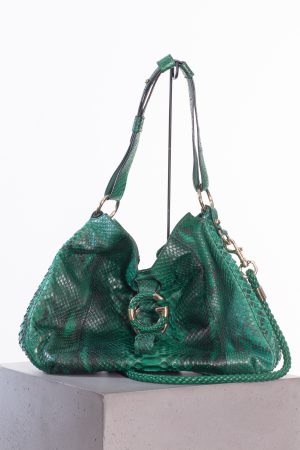 Gucci Vintage Emerald Python Hobo Bag with Iconic Braided GG Hardware