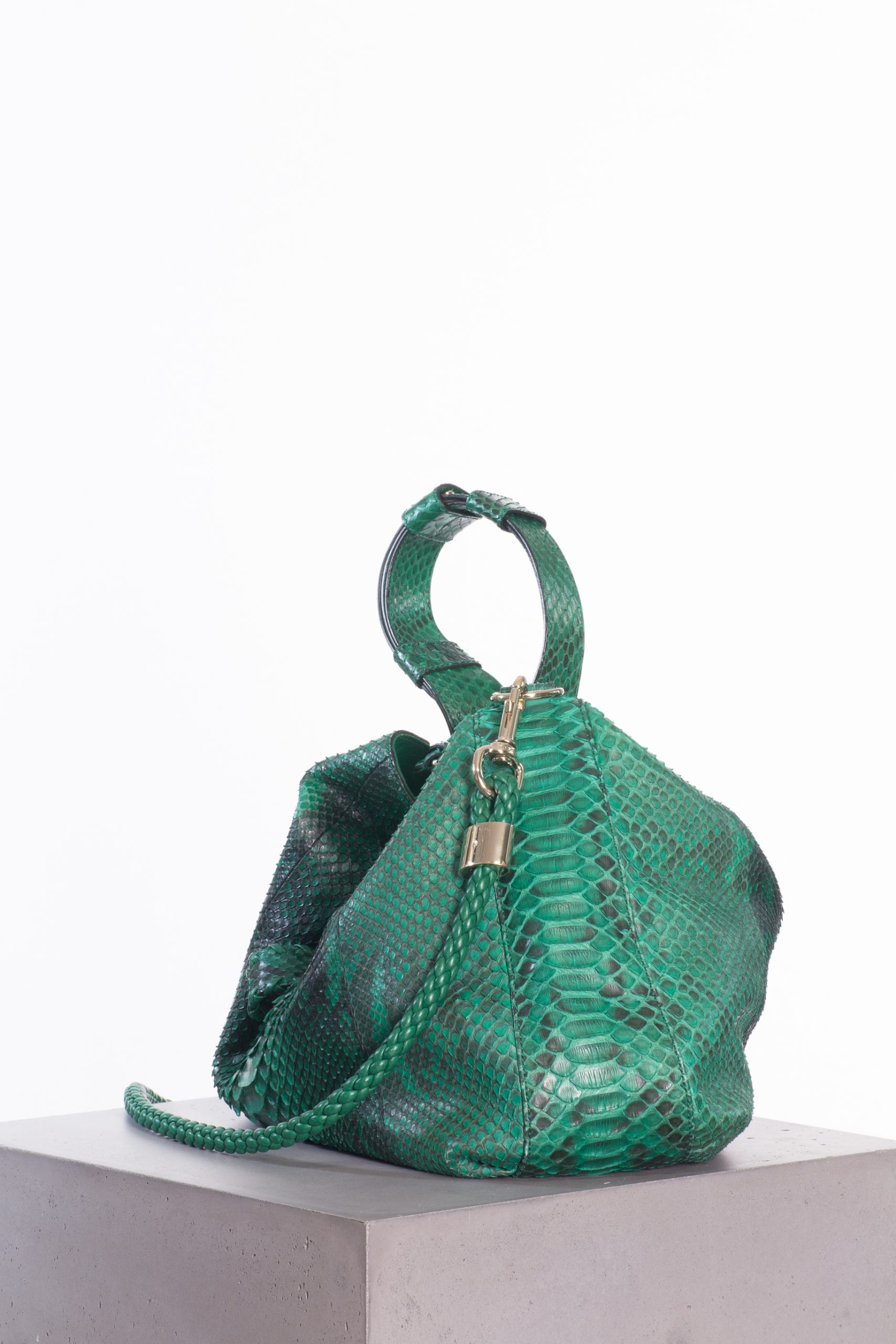 Gucci Vintage Emerald Python Hobo Bag with Iconic Braided GG Hardware