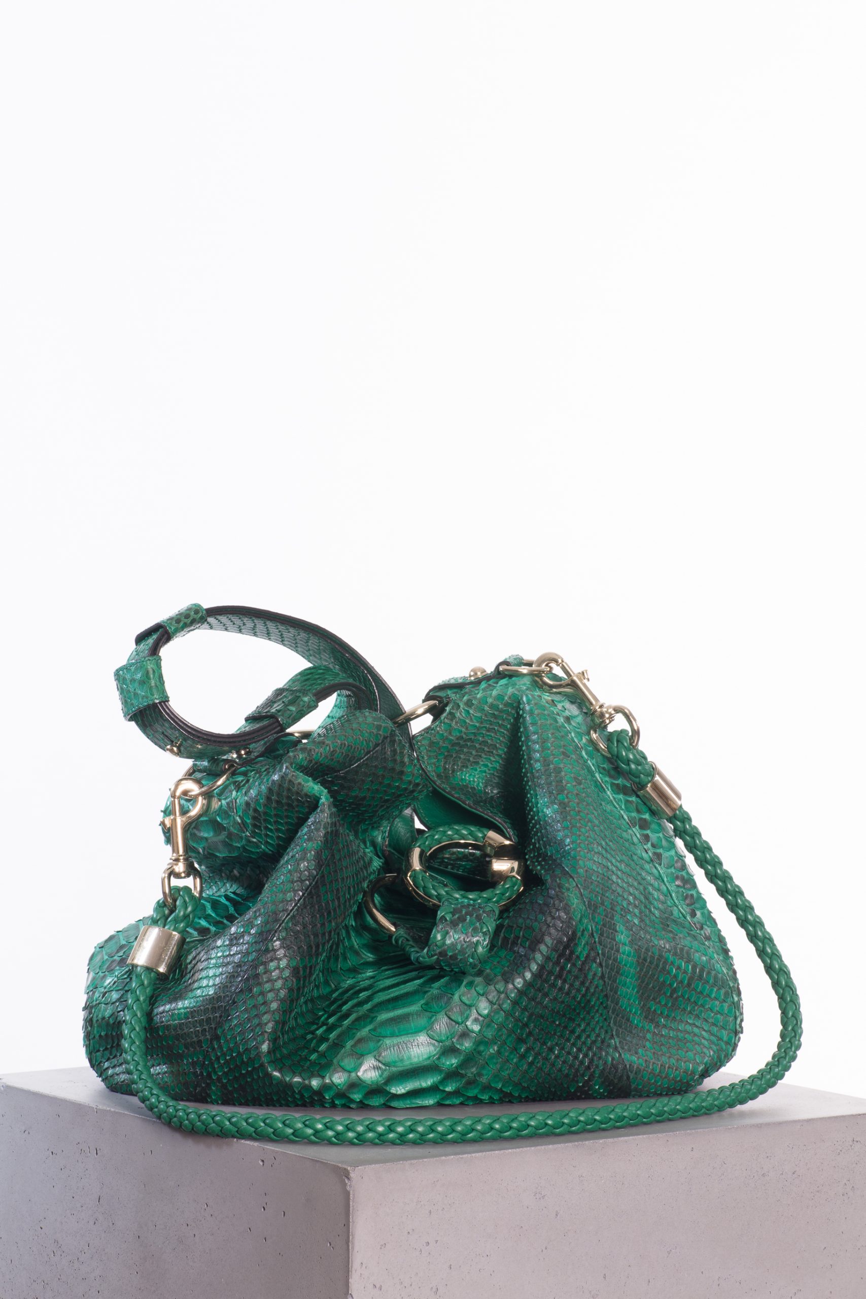 Gucci Vintage Emerald Python Hobo Bag with Iconic Braided GG Hardware