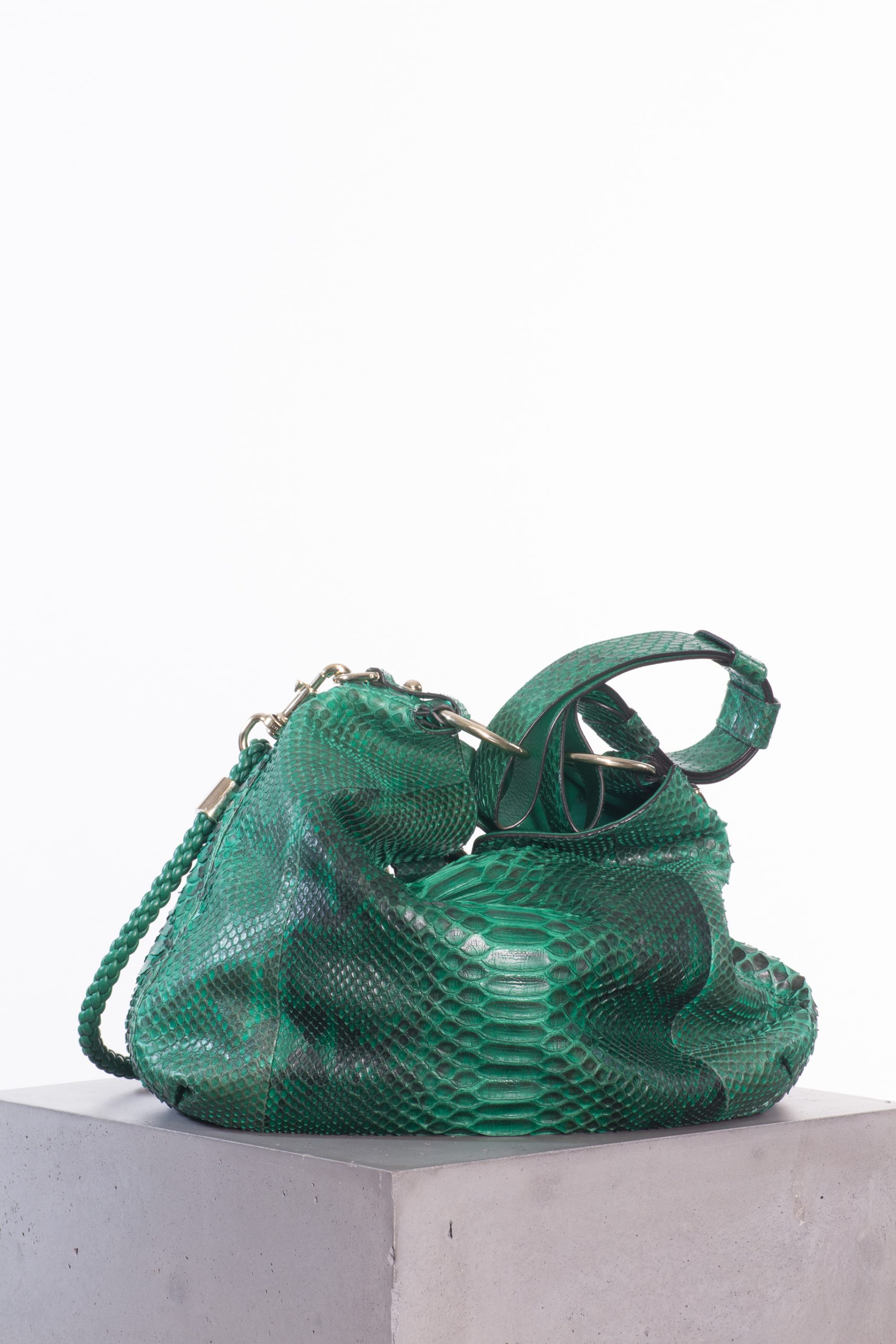 Gucci Vintage Emerald Python Hobo Bag with Iconic Braided GG Hardware