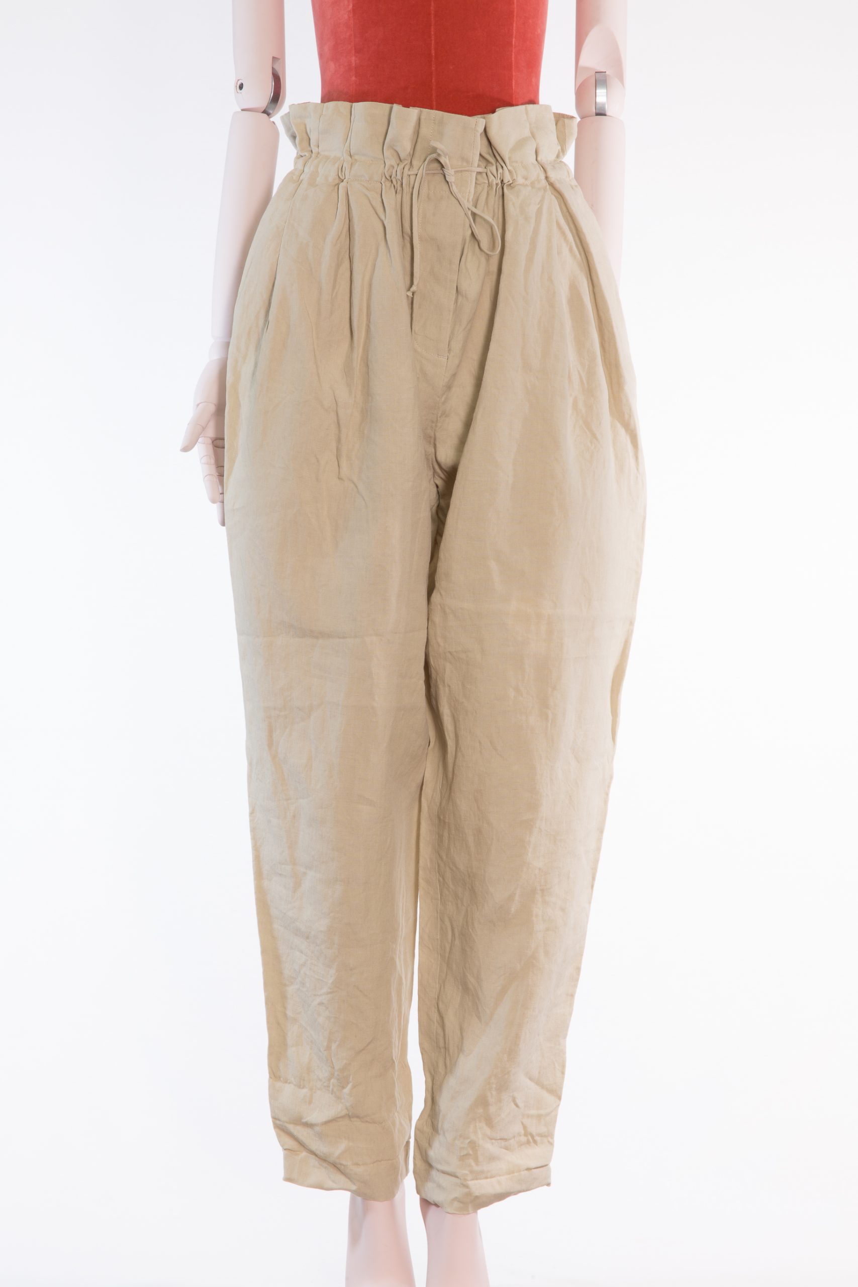 Acne Studios Linen Paperbag Trousers — Natural Beige