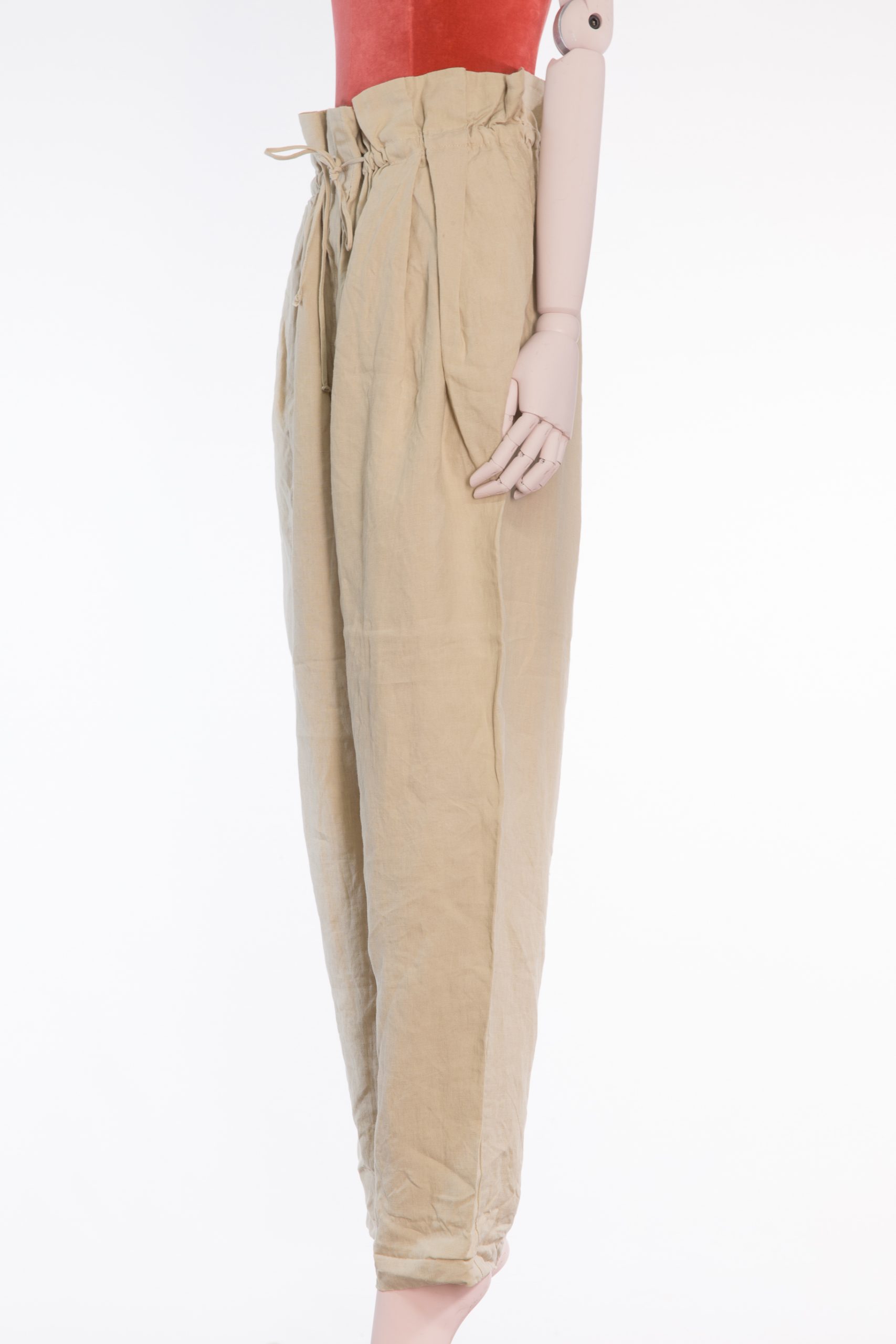 Acne Studios Linen Paperbag Trousers — Natural Beige