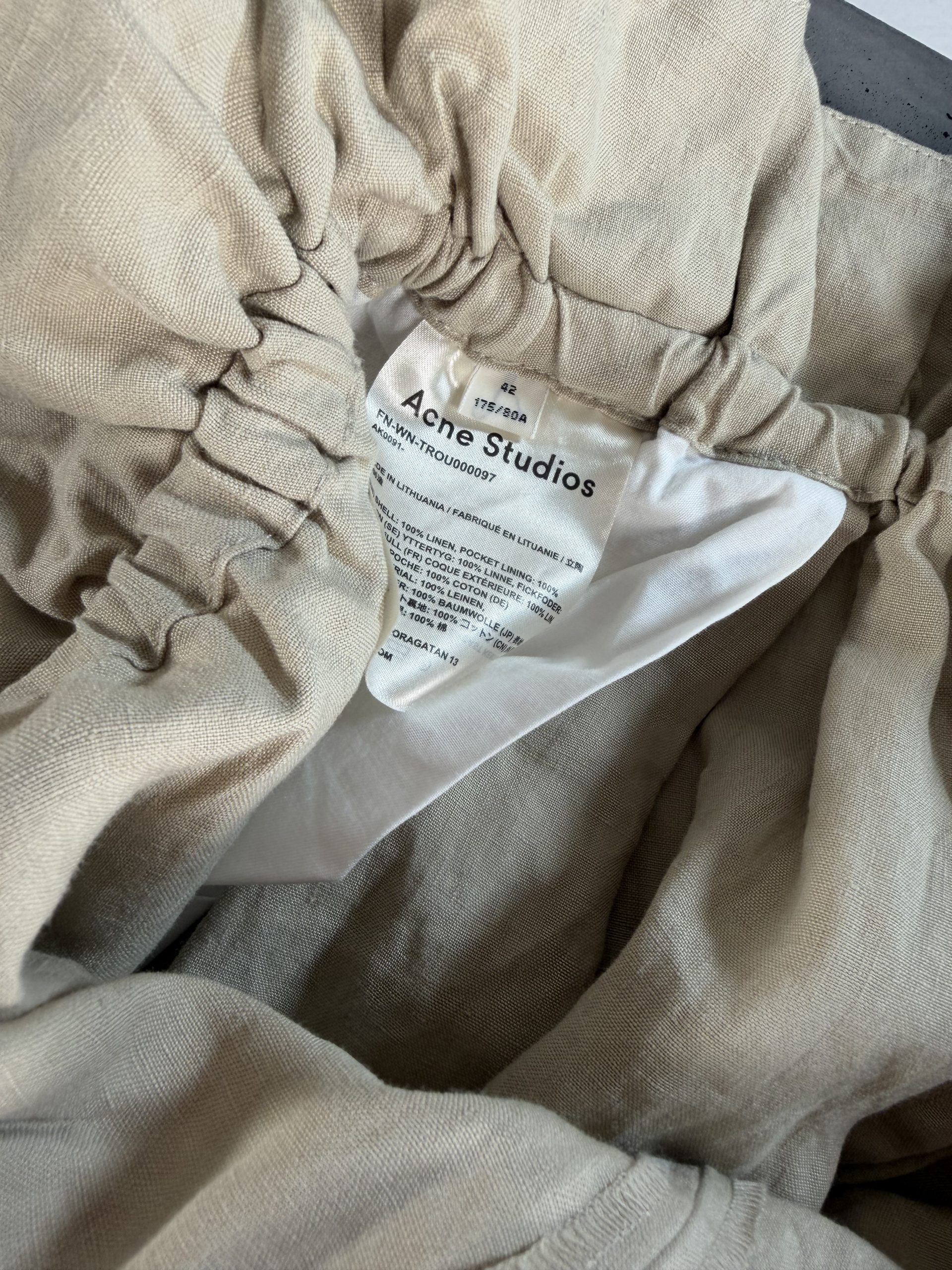 Acne Studios Linen Paperbag Trousers — Natural Beige