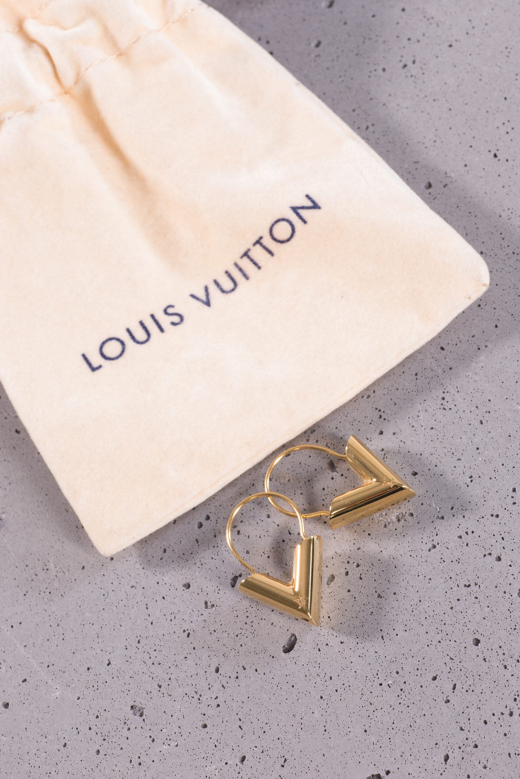Louis Vuitton Limited Edition Gold-Tone V Hoop Earrings