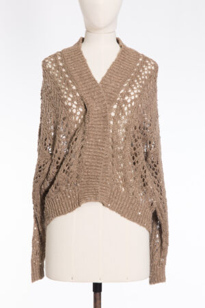Brunello Cucinelli Sequin-Embellished Linen & Silk Open-Knit Cardigan