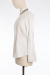 Brunello Cucinelli Classic White Blouse with Cashmere-Silk Trim, Stand Collar & Monili Brunello Cucinelli Classic White Blouse with Cashmere-Silk Trim, Stand Collar & Monili