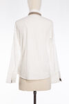 Brunello Cucinelli Classic White Blouse with Cashmere-Silk Trim, Stand Collar & Monili Brunello Cucinelli Classic White Blouse with Cashmere-Silk Trim, Stand Collar & Monili
