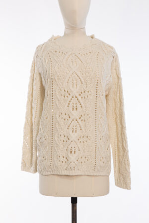IRIS VON ARNIM Ivory Openwork Knit Sweater