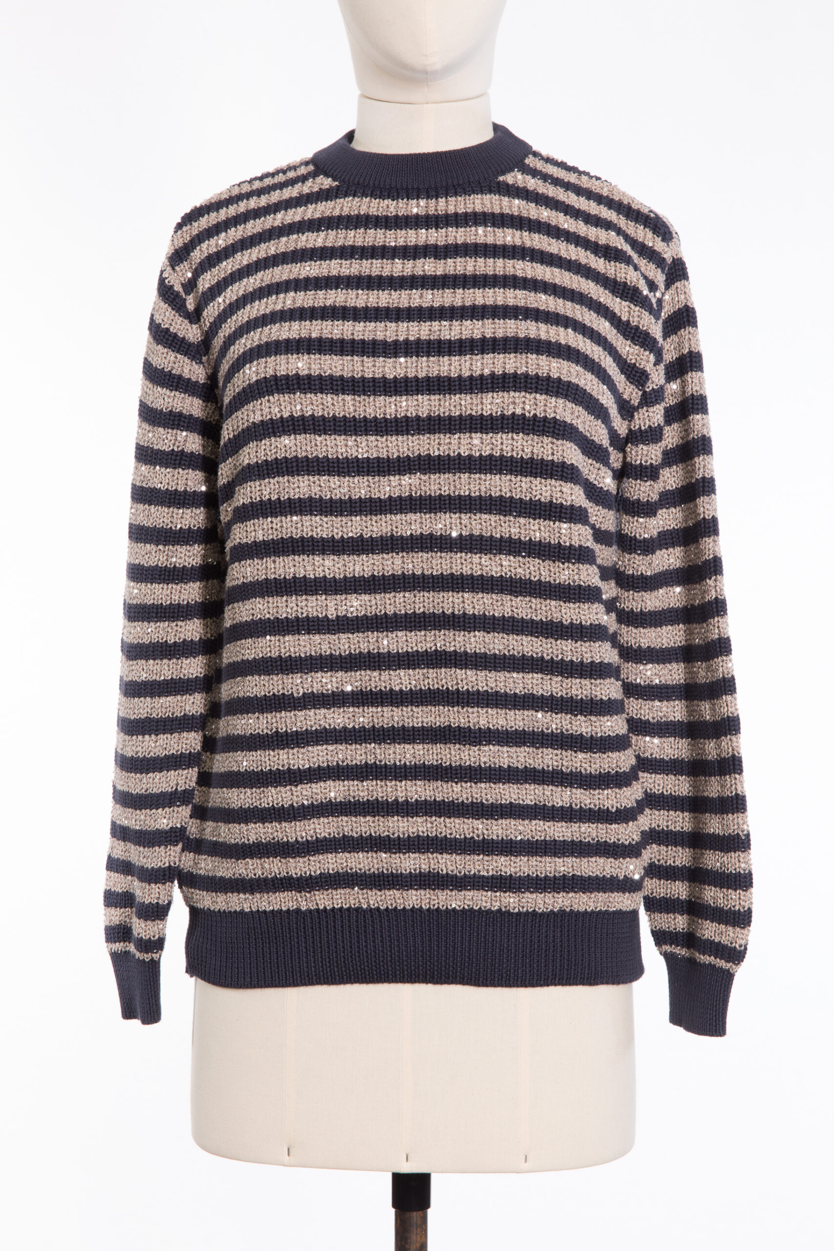 Brunello Cucinelli Striped Sequin-Embellished Cotton Knit Sweater