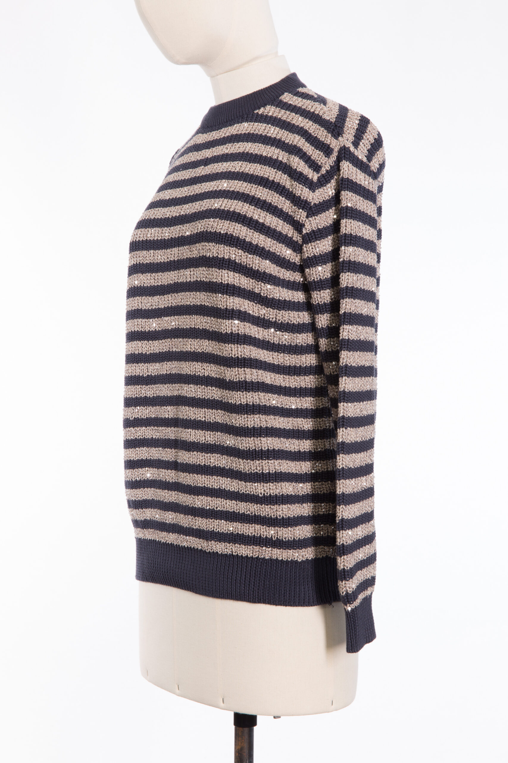 Brunello Cucinelli Striped Sequin-Embellished Cotton Knit Sweater