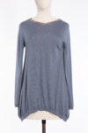 BRUNELLO CUCINELLI MONILI-TRIMMED CASHMERE ASYMMETRIC SWEATER – BLUE GREY BRUNELLO CUCINELLI MONILI-TRIMMED CASHMERE ASYMMETRIC SWEATER – BLUE GREY